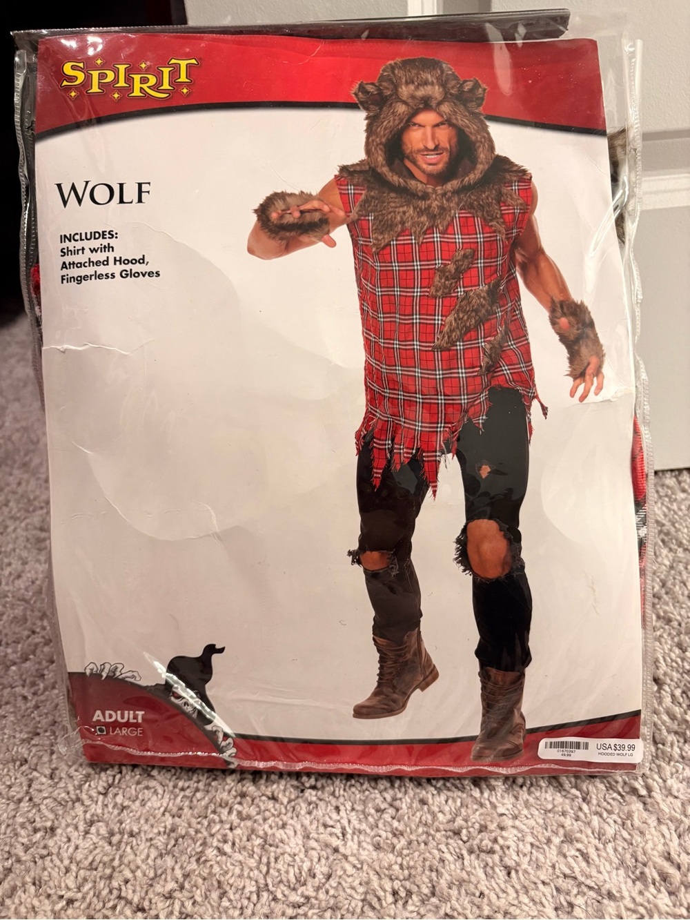 Spirit Red Plaid Wolf Costume with Brown Fur Hood